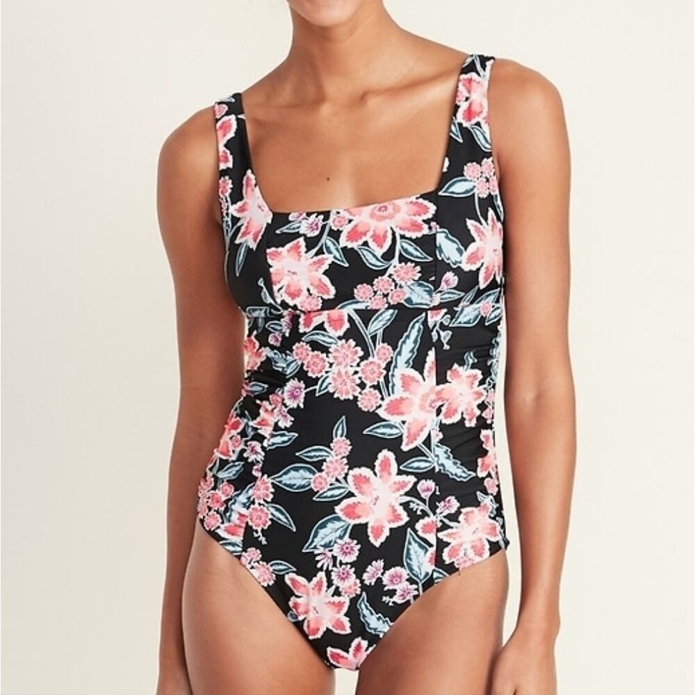 Womens Old Navy Black Floral One Piece Swimsuit